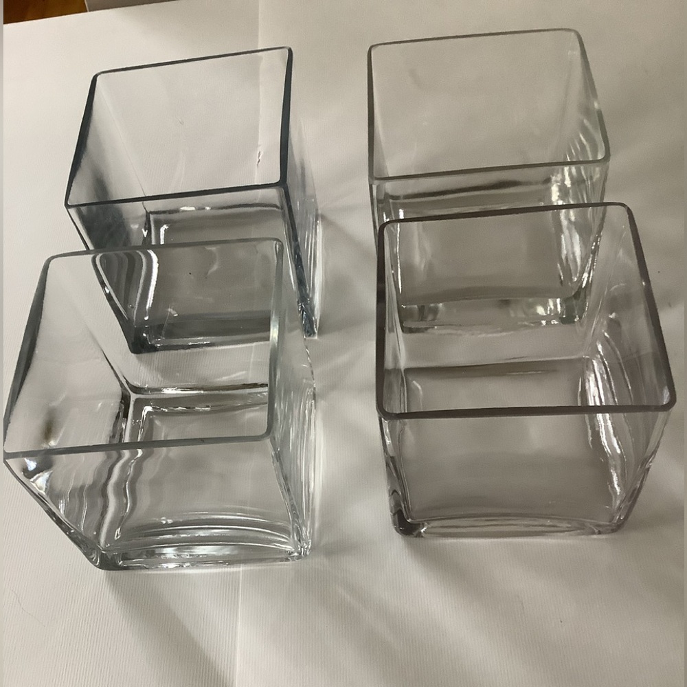 4 Clear Glass Vases “5x5x5” Square Flower Centerpiece